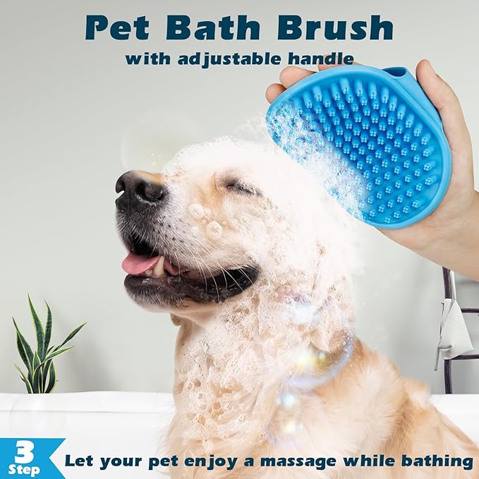 Comotech 3PCS Cat Grooming Kit | Cat Brush | Cat Brushes for indoor Cats | Cat Nail Clipper | Cat Nail Trimmer | Cat Bath Brush | Cat Brush for Shedding - Premium Cat Supplies (Blue)