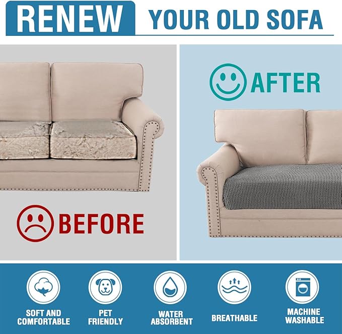 H.VERSAILTEX Plush Chenille Pet Couch Covers for Sofa Thick Soft Sofa Cover for 3 Cushion Couch Anti Slip Couch Cover Furniture Protector for Dog, Pet, Cat (35" x 74", Grey)