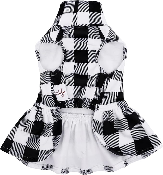 CuteBone Turtleneck Dog Velvet Dress Puppy Skirt Costume Pet Clothes Cat Apparel with Bow Hair Rope for Small Dogs CVD14S