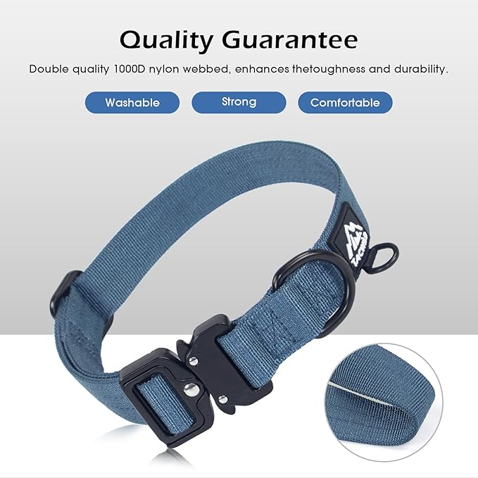Heavy Duty Dog Collars for Medium and Large Dogs - Adjustable, Chew Proof Nylon Collar with Metal Quick Release Buckle and D-Ring for Dog Tags (Haze Blue, L)