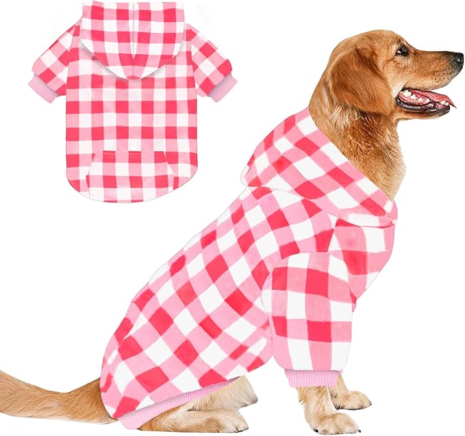 Plaid Dog Sweaters Hoodies Sweatshirts for Dogs Cats, Warm and Soft Cold Weater Coats for Christmas (Pink, XX-Large)