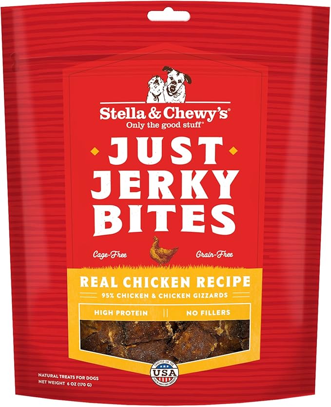 Stella & Chewy's Premium Chicken Jerky Dog Treats - 95% Real Meat Bites for Sensitive Stomachs - Natural Limited Ingredient Treats for Small and Large Dogs - No Grain, Wheat or Soy - 6 oz Bag
