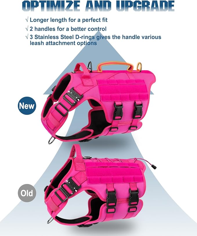 Tactical Dog Harness - PETNANNY Dog Harness Service Dog Vest for Large Breed Dog, Hook and Loop Panel for Service Dog Patchs, Work Dog MOLLE Vest with Handle for Walking Hiking Training(Pink,M)