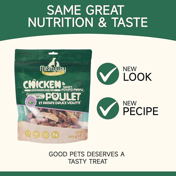 Chicken & Sweet Potato Purple Wrapped Dog Treats, High Protein, Low Fat, 100% Natural Chicken, Healthy and Natural Dog Training Treats for Small & Large Dogs, 454g/16 oz. Bag