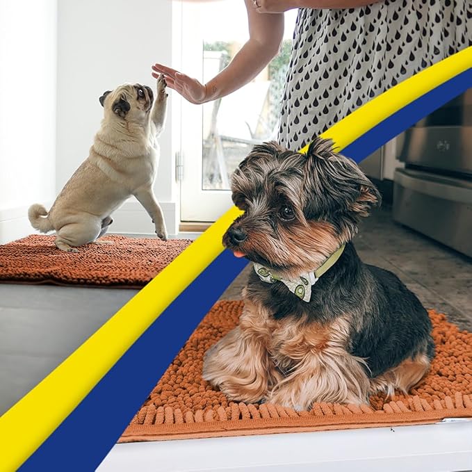 Muddy Mat® Shown on TV – Super Absorbent Microfiber Dog Door Mat for Muddy Paws, Non-Slip Washable Pet Rug, Quick Dry Chenille Entryway Carpet, Machine Washable Indoor Outdoor mat, Orange 72"x48"