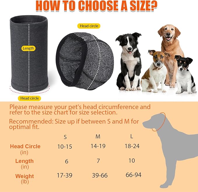 SlowTon Quiet Ears Dog Hoodie - 2 Pcs Ear Wrap Dog Ear Muffs Noise Protection, Anxiety Relief Dogs Hat Calming Hood Head Cover, Pet Headband Dogs Ear Protector for Grooming, Force Drying (Grey,L)