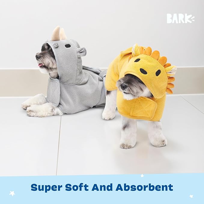 Barkbox Dog Bathrobe Bundle Fast Drying with Hook and Loop Closure & Wrap Tie Snuggle, Easy to Clean, Machine Washable, Dog Coats and Tumble Dry Low - Lion/Rhino, Small