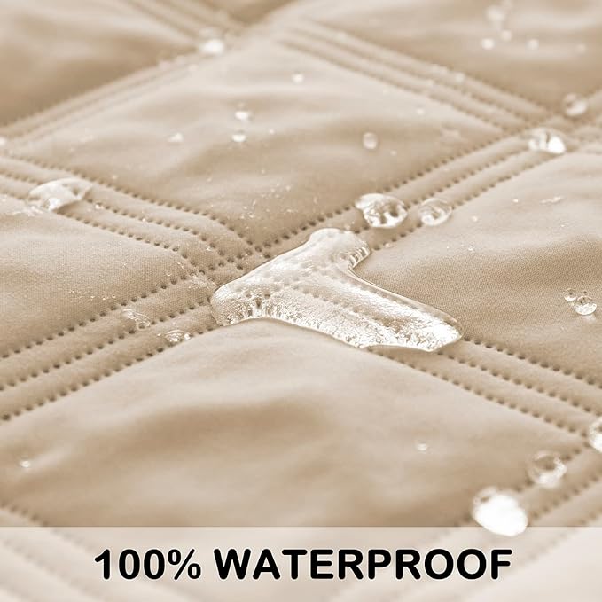 fuguitex Waterproof Dog Blanket, Pet Friendly Reversible Throw Essential for Small Dogs, Tear Resistant Leakproof Washable Couch Cushion Bed Protector Cover for Indoor Furniture(82"*82",Beige+Cream
