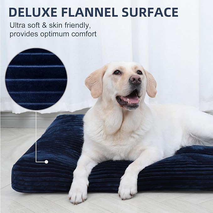 Dog Crate Bed Washable Dog Beds for Large Dogs Deluxe Thick Flannel Fluffy Comfy Kennel Pad Anti-Slip & Anti-Scratch Pet Sleeping Mat, 35 x 23 Inch, Blue