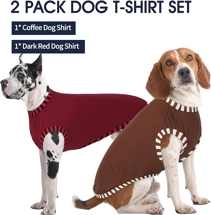 IECOii 2 Pack Dog T-Shirts for Small Medium Dogs,Lightweight & Comfortable – Easy to Wear,Machine Washable & Non - Fading – Perfect for Summer Indoor and Outdoor Use,Coffee+DarkRed,Large