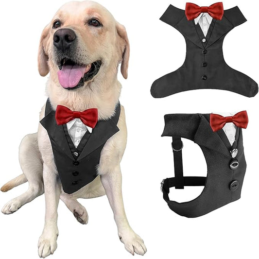 Dog Tuxedo for Wedding Outfit, Dog Suit and Tie Costumes for Birthday, Halloween, Cosplay, Christmas Party, Pet Formal Wear with Bowtie, Tux for Medium Large Dogs, Bulldog, Labrador, Husky