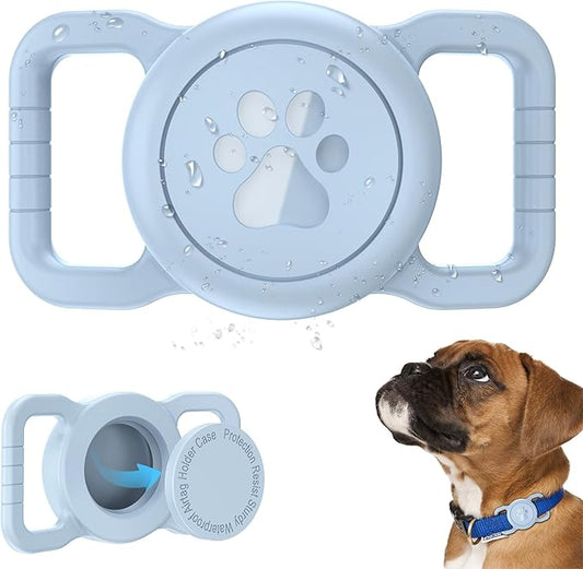 Dog Airtag Holder, Waterproof Airtag Holder for Dog Collar, Fit Most of Collar Widths, Silicone Full Body Covered Anti-Lost Protective Air Tag Case, Ease of Installation, 1 Pack Light Blue