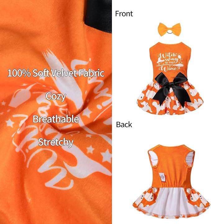 CuteBone Dog Dresses Velvet Holiday Small Dogs Clothes Onesie Pet Apparel Girl Puppy Skirt with Bow Hair Rope CVA25S-D