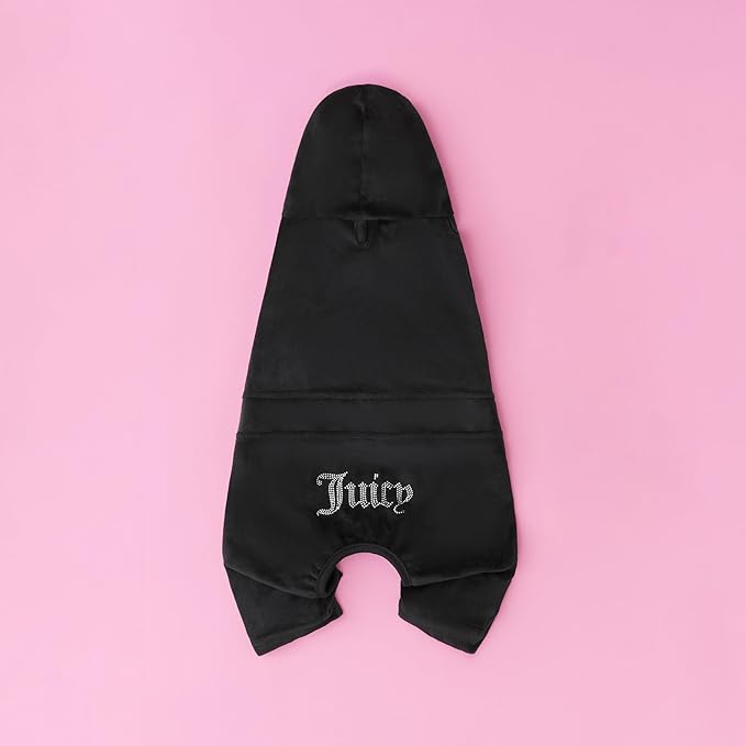 Juicy Couture Hooded Pet Juicy Bling Velour Tracksuit Chest 24 inches for Small Dogs and Cats - Black - M/L