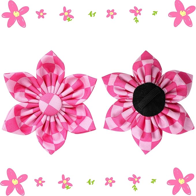 Dog Collar with Flower, UP URARA PUP Cute Pink Dog Bowtie Collar, Detachable Flower Bow Puppy Collar with Metal Buckle for Dogs,L