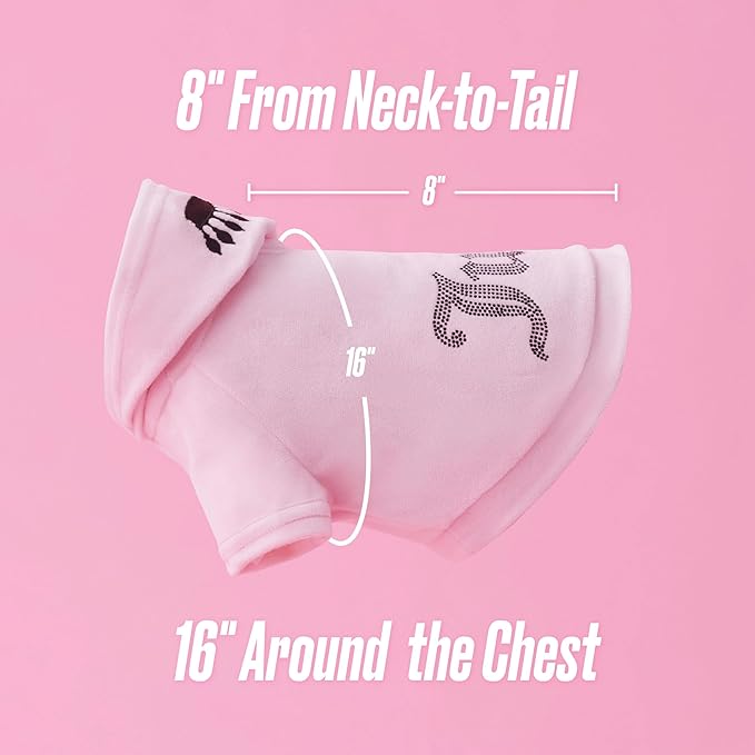 Juicy Couture Bling Velour Pet Hoodie - Pink - XS/S (2-7 lbs.) - Pet Hoodies for Small Dogs or Cats