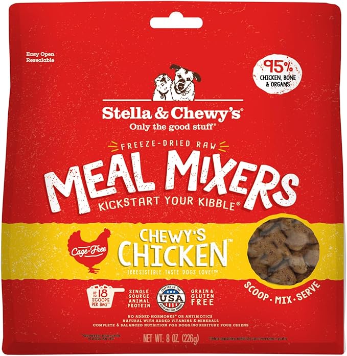Stella & Chewy's Freeze Dried Raw Chewy’s Chicken Meal Mixers – Dog Food Topper for Small & Large Breeds – Grain Free, Protein Rich Recipe – 8 oz Bag