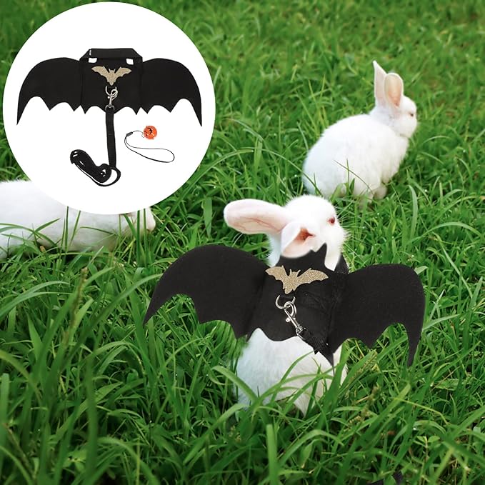 Halloween Bunny Harness with Pulling Wings Apparel Small Animal Chest Strap Guinea Pig Harness and Leash Walking Training Traction Rope Hamster Vest Harness