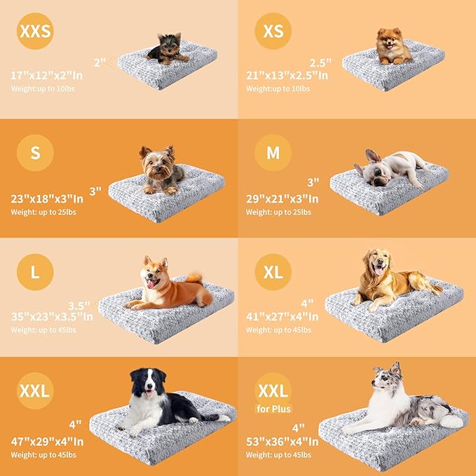 JOLLYVOGUE Washable Dog Bed for Crate, Deluxe Rose Plush Dog Crate Beds for Small Medium Large Size Dogs, Anti-Slip Soft Comfy Pet Kennel Pad, Fits Kennel Cage and Cat Bed Mat, 41" X 27", Gray