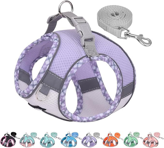 AIITLE Escape-Proof Dog Harness - Extra Soft Jacquard Fabric with Moisture-Wicking Lining, Adjustable Fit for Boston Terrier, Pekingese - Running, Playdates, Outdoor Adventures (Purple-White, L)