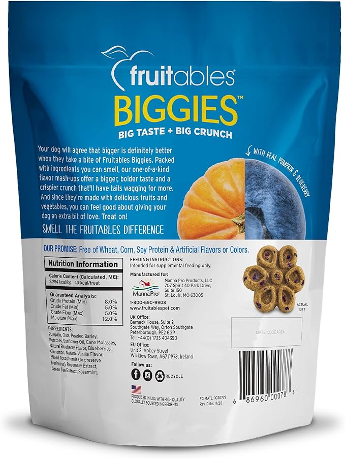 Fruitables Biggies Dog Treats 4 Flavor Variety Pack of 16oz Bags, 4 Bags Total