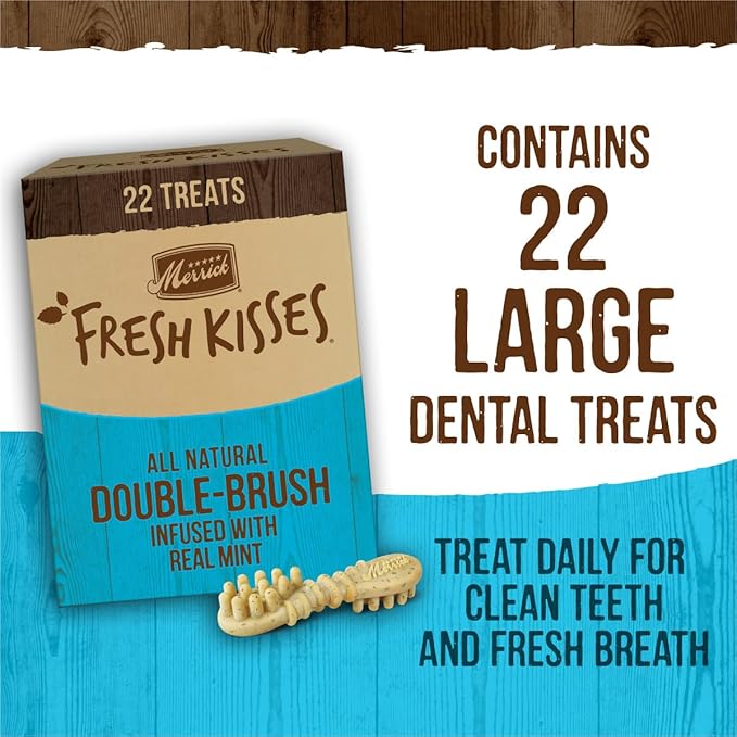 Merrick Fresh Kisses Natural Dental Chews, Toothbrush Shape Treat Infused With Real Mint, For Large Dogs - 7 ct. Bag