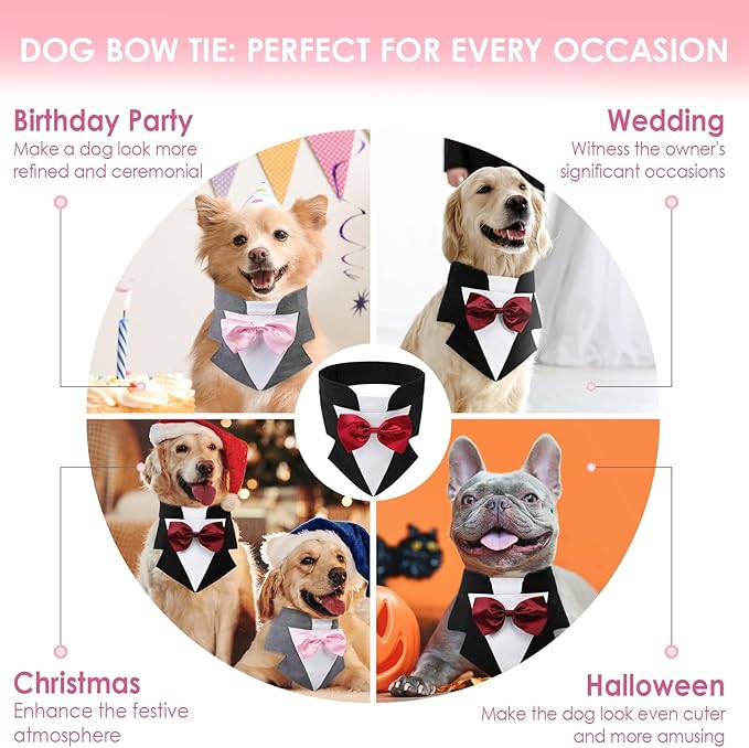 AOFITEE Formal Dog Tuxedo, Extra Large Dog Wedding Bandana Collar with Bow Tie, Adjustable Birthday Costume Valentines Outfits, Bowtie for Large Party Tux Wedding Outfit, Black XL