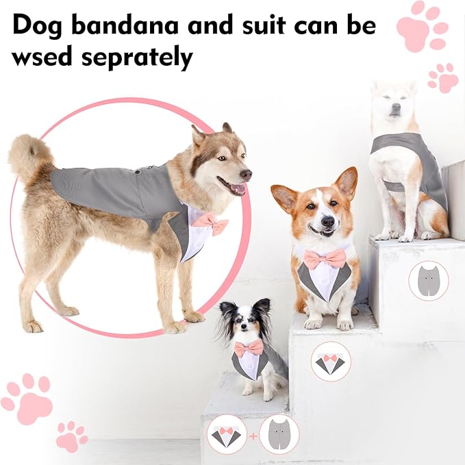 Weewooday Dog Tuxedo and Bandana Set Dogs Formal Tuxedo PET Wedding Party Suit Wedding Bow Tie Shirt for Christmas Halloween Birthday Costumes(Cool Style,Large)