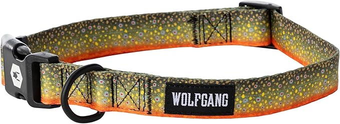 Wolfgang Heavy Duty, Adjustable Dog Collar with Quick Release Nylon Buckle for Walking & Training, BrookTrout Print, Small