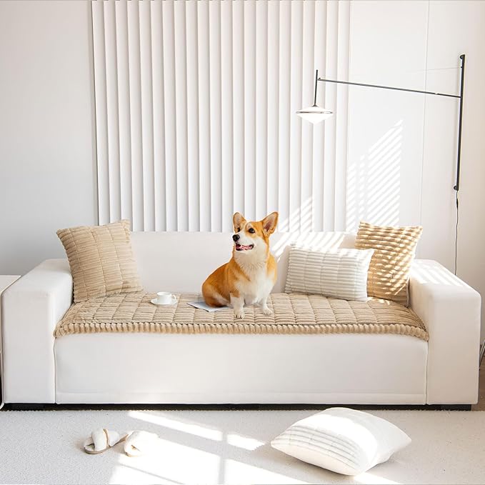OTOB Couch Cover for Dogs Washable, Non Slip Plush Sofa Covers, Soft Fuzzy Durable Kids Pet Friendly Furniture Protector Covers (Coffee, 27.6" x 70.9")