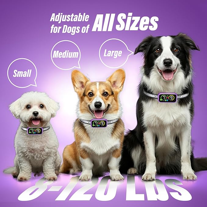 Dog Bark Collar for Large Medium Small Dogs, Smart Barking Collar, Effective No Bark Collar with Adjustable Beep Vibration Correction Modes, Automatic Anti Barking Device, IP67 Waterproof Purple