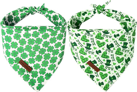 Unique Style Paws Dog St. Pat Bandanas 2Pcs Washable Cotton Triangle Green Clover Magic Hat Dog Scarfs for Small Medium Large Dogs and Cats