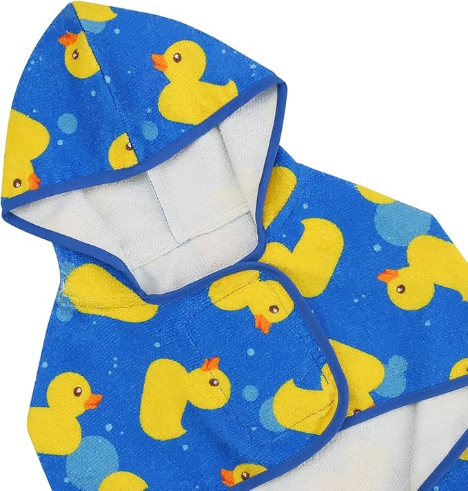 HDE Dog Bathrobe Super Absorbent Quick Drying Towel with Hood for All Dog Breeds Sizes S-XXL - Blue Rubber Ducks - L