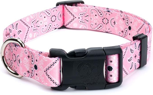 Country Brook Petz - Deluxe Pink Bandana Dog Collar - Made in The U.S.A. - Country and Western Collection Featuring Rustic Designs (1 Inch, Large)