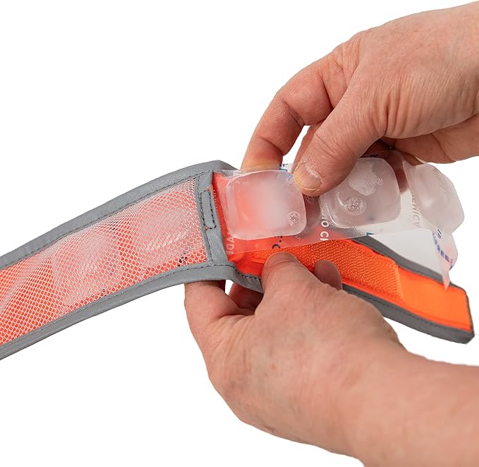 Hi-Vis Dog Cooling Collar - Orange Reflective Re-Freezable Ice Collar (Large)