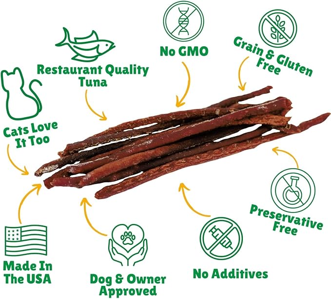 Lucky Premium Treats Tuna Jerky Straws – All Natural Single Ingredient Tuna Jerky Dog Treats and Cat Treats, Pet Treats for Dog Training with Rich Source of Omega-3 (13 oz)