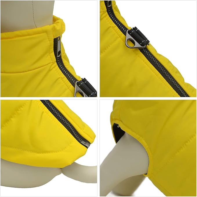 Winter Vest with Cotton Lining, Waterproof Ultra Warm Dog Coat, Windproof Zippered Jacket, Breathable Soft Coat for Small to XXXL Dogs, Yellow
