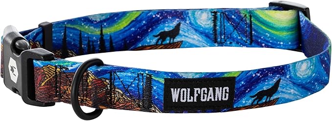 Wolfgang Heavy Duty, Adjustable Dog Collar with Quick Release Nylon Buckle for Walking & Training, StarryWolf Print, Large