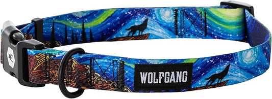 Wolfgang Heavy Duty, Adjustable Dog Collar with Quick Release Nylon Buckle for Walking & Training, StarryWolf Print, Large