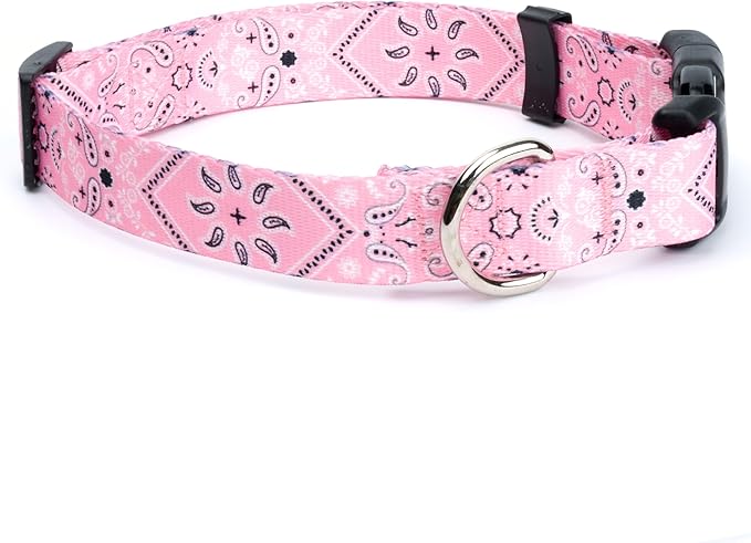 Country Brook Petz - Deluxe Pink Bandana Dog Collar - Made in The U.S.A. - Country and Western Collection Featuring Rustic Designs (1 Inch, Medium)