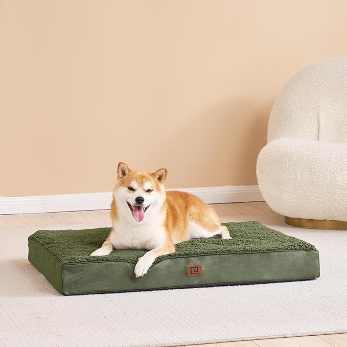 EHEYCIGA Orthopedic XL Dog Beds for Extra Large Dogs with Removable Washable Cover for Crate, Dark Green, 41x27