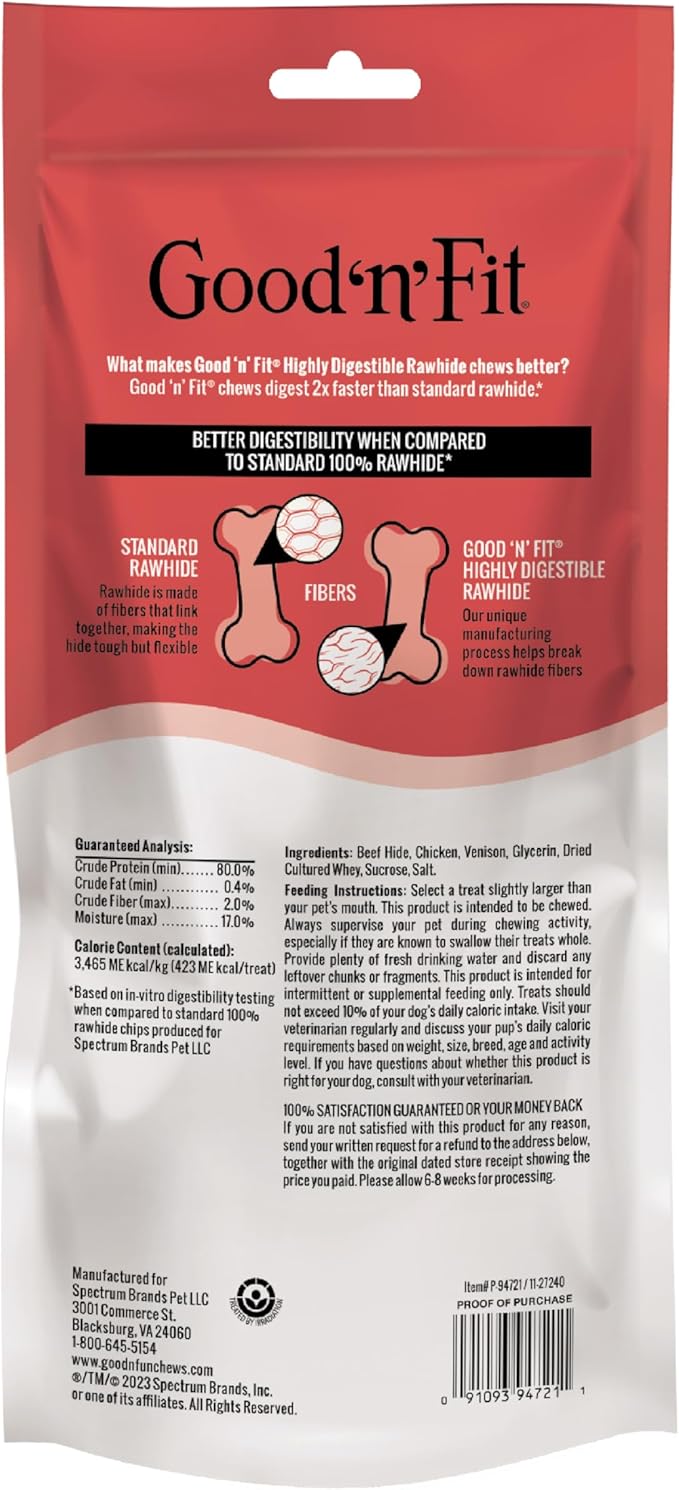 Good ‘n’ Fit Rolls Made with Real Venison, 2 Large Rolls, Treat Your Dog to a Long-Lasting and Highly Digestible Rawhide Chew