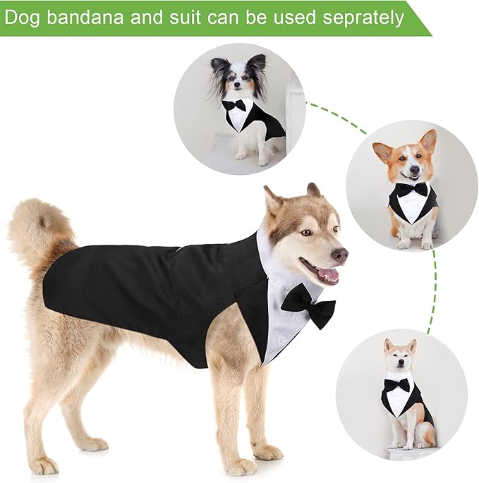 Weewooday Dog Tuxedo and Bandana Set Dogs Formal Tuxedo PET Wedding Party Suit Wedding Bow Tie Shirt for Christmas Halloween Birthday Costumes(Cute Style,X-Large)
