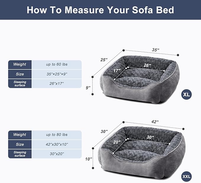 JOEJOY Rectangle Dog Bed for Large Medium Small Dogs Machine Washable Sleeping Dog Sofa Bed Non-Slip Bottom Breathable Soft Puppy Bed Durable Orthopedic Calming Pet Cuddler, Multiple Size, Grey