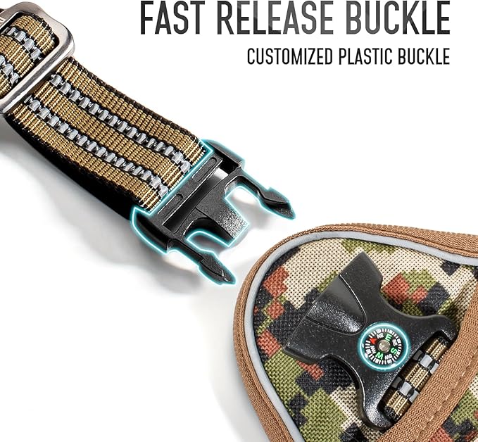 Tactical Dog Harness for Medium Large Dogs, Heavy Duty Dog Harness with ID Card, Reflective Hiking Harness for Training Easy Control Dog Vest with Handle Woodland Camo