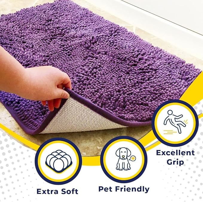 Muddy Mat® Original Dog Door Mat for Muddy Paws, Super Absorbent Microfiber, Non-Slip Washable Pet Rug, Quick Dry Chenille Entryway Carpet, Machine Washable Indoor Outdoor mat, Purple 18"x28"