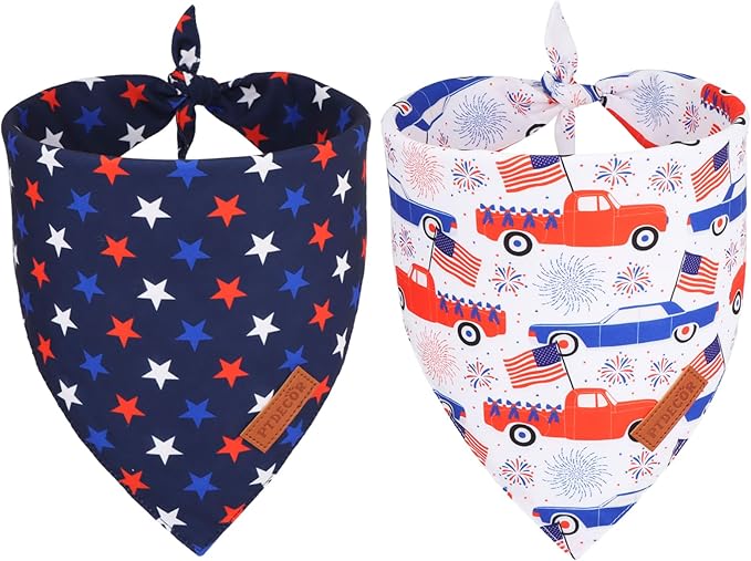 PTDECOR American USA Flag Dog Bandana Reversible Triangle Patriotic Dog Scarf 4th of July Bandanas for Small Dogs Pets (Blue & White, Small)