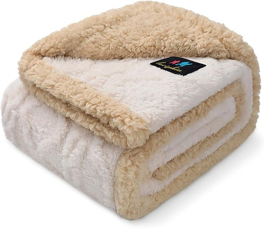 Waterproof Pet Blanket, Liquid Pee Proof Dog Blankets for Sofa Bed Couch, Reversible Sherpa Fleece Furniture Protector Cover for Small Medium Large Dogs Cats,Beige-Thicken Small(40" x 28")