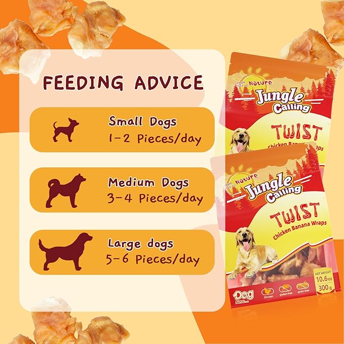 Jungle Calling Chicken Wrapped Banana Dog Treats, Chicken Bites Dog Chews, Natural Banana Chips for Dogs Rich in Dietary Fibre, Training Treats for Small and Medium Dogs, 10.6 oz