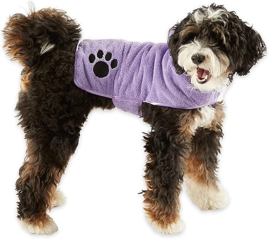 Bone Dry Pet Robe Collection, Embroidered Absorbent Microfiber Bath Robe with Adjustable Closure, for Dogs & Cats, Small, Lavender